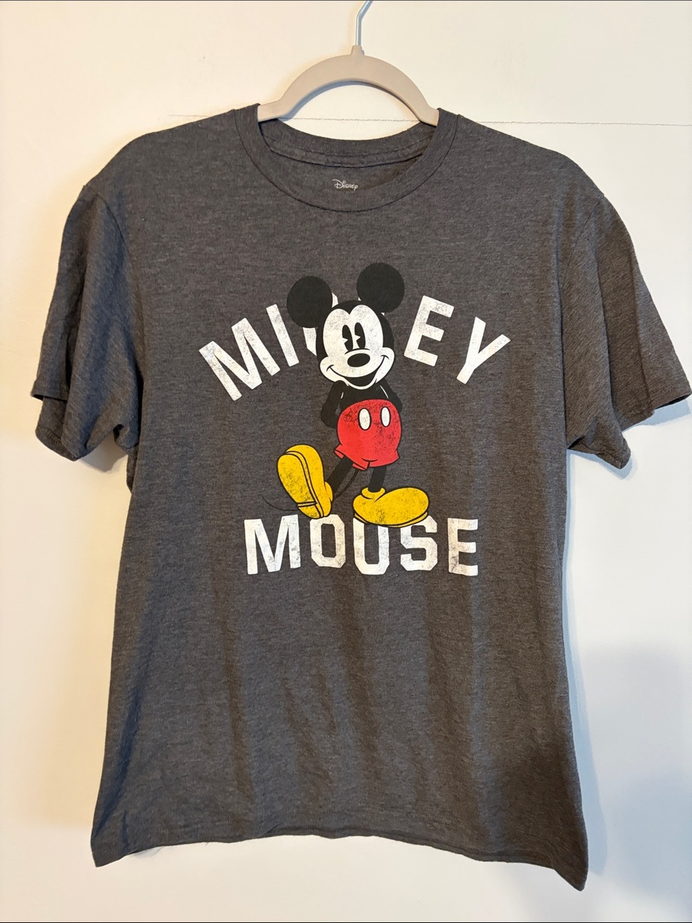 Disney Mickey Mouse Short Sleeve Tee - Charcoal with Red & Yellow. Large.